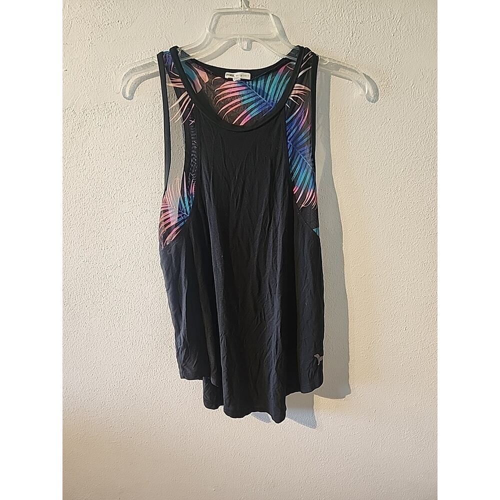 Victorias Secret PINK Top Womens Smal Black Soft Muscle Tank T Shirt Tropical